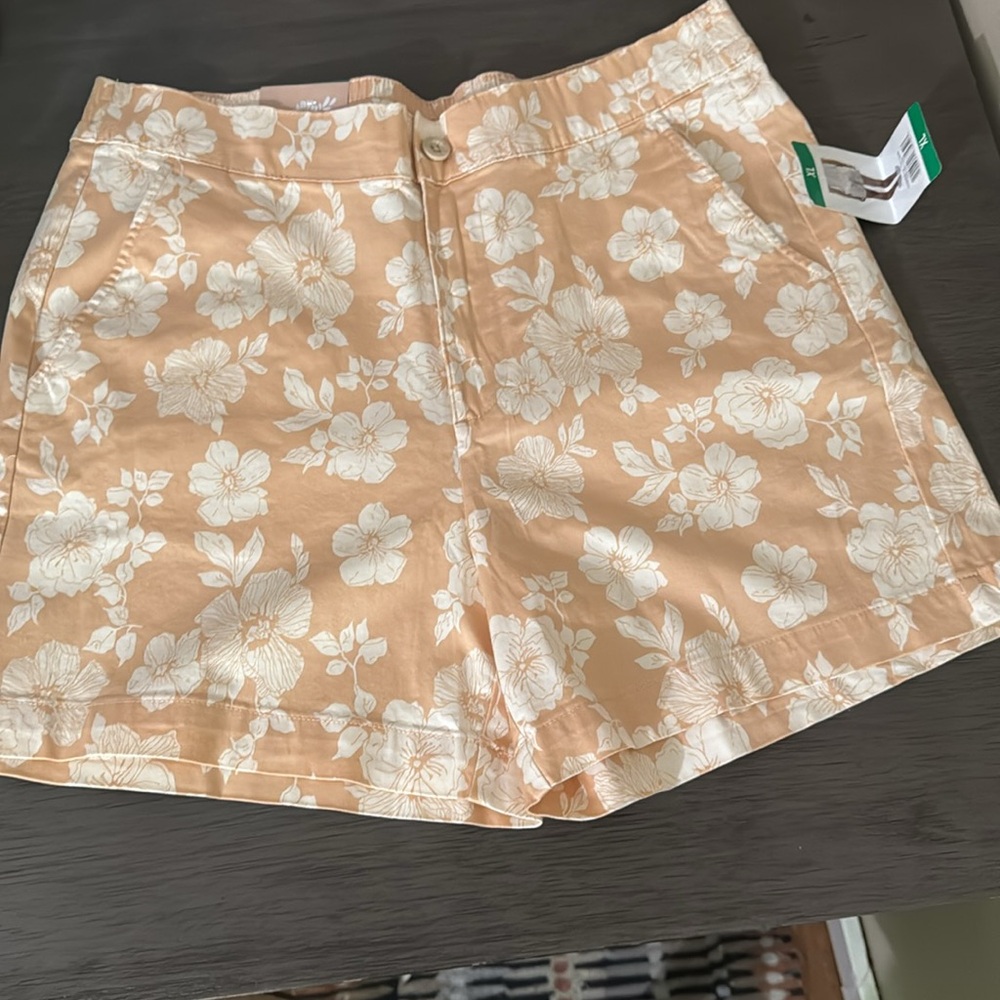 Jachs Floral Light Peach/Tan Stretch Chino Shorts Women's XL NWT